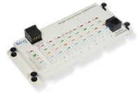 ICC 8 Port Telephone Module with RJ31X connector featuring white housing with red and black wiring terminals and mounting br…