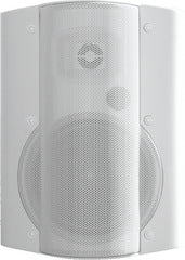 White OWI 5-inch patio blaster speaker with weatherproof mesh grille and mounting bracket