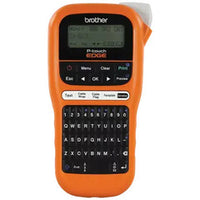Brother Ptouch Edge PTE110 orange handheld label maker with QWERTY keyboard and LCD display for network cabling labeling
