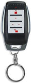 Paradox 4-button remote control with backlit buttons, black plastic housing with chrome trim and detachable keyring