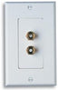 White 1-gang speaker wall plate with two gold-plated binding post connectors for audio cabling installation