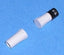 3/8 inch stubby recessed magnetic alarm contact with white and black terminal components on blue background