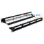 Wavenet Cat5e 24-port patch panel and labeled cable management panel displayed side by side