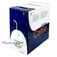 Wavenet Cat6e 600MHz CMR rated networking cable 1000ft box in white with product label and installation instructions visible