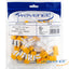 25-pack of yellow Cat6 90-degree Keystone Jacks with orange housings and white connector clips for network cabling installat…