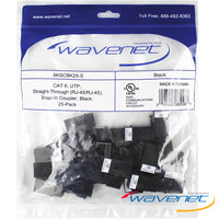 25-pack of black Cat6 keystone RJ-45 feed-through couplers in Wavenet packaging for network cabling