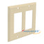 Ivory double-gang Decora style wall plate with two rectangular openings for network outlets and mounting holes