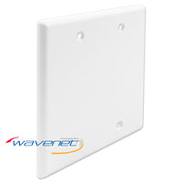 White blank double gang flush style faceplate with mounting holes for network cabling installations