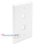 White dual-port flush style faceplate for network cabling with two rectangular openings for keystone jacks