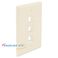 Wavenet 3 port single gang flush style faceplate in almond color with three rectangular port openings