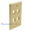 Ivory 4-port single gang flush style network faceplate with mounting holes for structured cabling installations