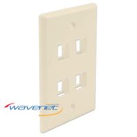 Wavenet 4 Port Single Gang Flush Style Faceplate in almond color with four rectangular port openings
