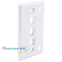 White 3-port single-gang flush style network faceplate with ID windows and mounting holes for structured cabling