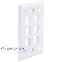 White 6-port single-gang flush style faceplate with ID windows for network cabling installations