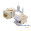 Wavenet Cat6 Keystone Jack in light almond showing RJ45 port and white IDC termination block with connected cables