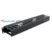 Wavenet 1U single-sided cable manager with horizontal cable routing slots mounted on server rack