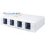 White 4-port surface mount box with open compartments for network cabling and structured cabling installations