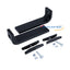 Black floor mount bracket kit with mounting hardware including screws, nuts, and washers for network rack installation