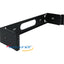 Black 2U hinged wall mount bracket for network rack equipment with cable management features and mounting holes