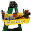 Yellow ladder caddy tool and accessories tray with multiple compartments holding various tools, mounted on green ladder rails