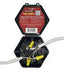 Open splice junction box with yellow cable connectors and gray networking cables attached, hexagonal black casing design