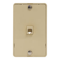 Ivory single gang telephone wall plate with 6P6C connector jack and mounting holes