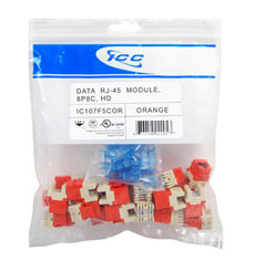 ICC Cabling Products: IC107F5COR Orange HD Cat5e Keystone Jack 25 Pack 