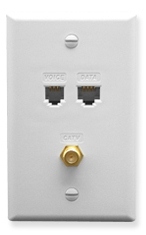 ICC Cabling Products: ICRDSVF5WH RJ-11 6P6C, RJ-45 CAT 5E, and F-Type Wall Plate 