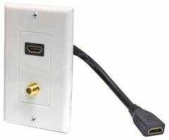 526-111WH: HDMI Wall Plate with Pigtail and F Connector