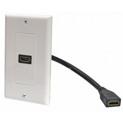 526-101WH: Single Feed-Through HDMI Wall Plate with Pigtail