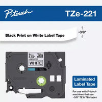 Brother TZe-221 black print on white laminated label tape cartridge for P-Touch labelers, 9mm width