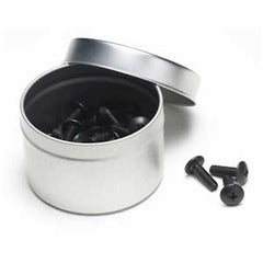 Kendall Howard 10-32 rack screws 50 pack with black steel fasteners and metal storage container Main image