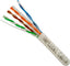 Vertical Cable Cat6A 10Gb UTP networking cable spool with color-coded twisted pairs in white jacket