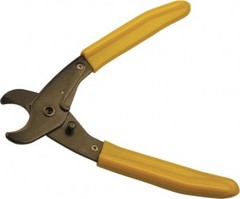 Platinum Tools coax and round cable cutter with wooden handles and bronze metal head for precise network cabling cuts