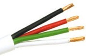 White 500ft audio cable with black, red, and green conductor wires and gold-plated connectors