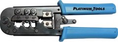Platinum Tools all-in-one modular plug crimp tool with blue handles for network cable termination