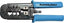 Platinum Tools all-in-one modular plug crimp tool with blue handles for network cable termination
