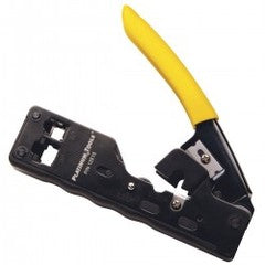Platinum Tools Tele-TitanXg Cat6A 10Gig crimp tool with yellow handle and black body for network cabling