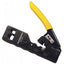 Platinum Tools Tele-TitanXg Cat6A 10Gig crimp tool with yellow handle and black body for network cabling