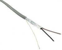 16 gauge 2 conductor stranded shielded cable with gray outer jacket and exposed copper and shield conductors