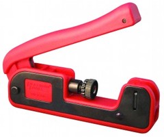 Platinum Tools SealSmart II compression tool in red with handle, featuring integrated level and adjustable die system for co…