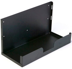 Black steel wall mount computer bracket with pull-out drawer design for desktop mounting and cable management