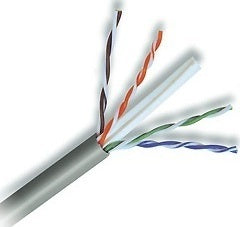 550 MHz plenum rated Cat 6e network cable with grey jacket showing twisted pair conductors in blue, orange, green, and brown…