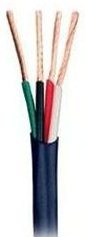 16/4 direct burial audio cable cross-section showing four copper conductors with color-coded insulation in black, tan, red, …