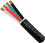 12/4 direct burial audio cable with black jacket showing four colored copper conductors and protective shielding