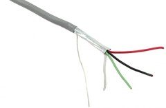 22 gauge 4 conductor stranded shielded multi-conductor cable with exposed color-coded wires and gray outer jacket Main image