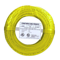 22/4 solid alarm wire 500ft yellow coil with structured cabling label and UL certification markings