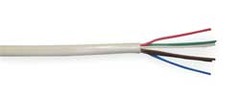 22 gauge 6 conductor stranded plenum multi-conductor cable showing individual color-coded wires exposed at end