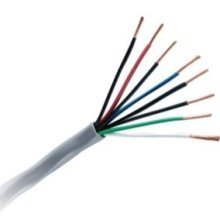 22 gauge 8 conductor stranded cable with gray jacket and color-coded wires fanned out