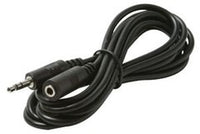 Black 3.5mm stereo audio cable with male plug and female jack connectors, 25 feet long